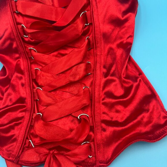 Gothic Bright Red Lace Up Adjustable Padded 3 Hook Corset Women's Size M - Picture 6 of 11